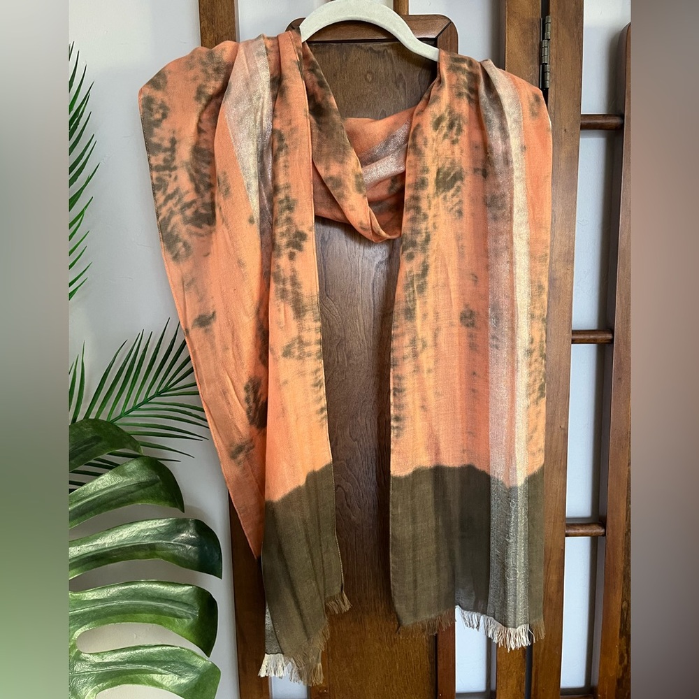 Stylish Peachy Orange & Brown Tie-Dye Scarf